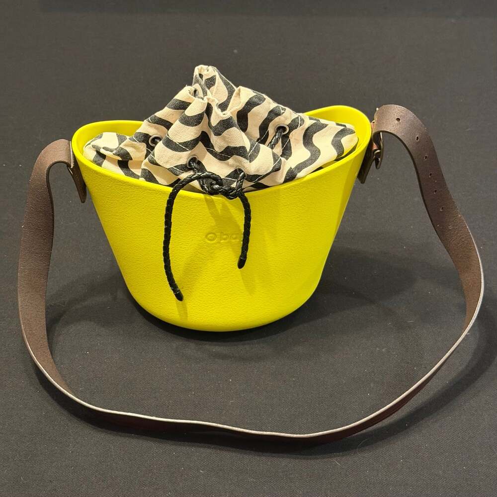 O Bag Made In Italy EVA Compound Basket Tote Crossbody Bag Yellow - Picture 1 of 16